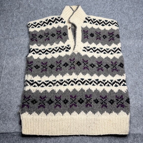 El Gringo Imports 100% Wool Sweater Vest size L Fair Isle Knit‎ One Button - Picture 1 of 10